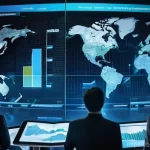 Home 10 글로벌 비즈니스 실무 경험과 이론 학습 - **Prompt:** A dynamic, top-down shot of a bustling international business hub. At the center, a dive...