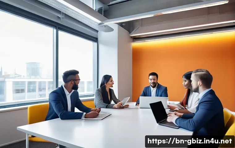 글로벌 비즈니스 직무 준비와 발전 - A diverse multinational business team in a modern office setting, engaged in a dynamic meeting aroun...