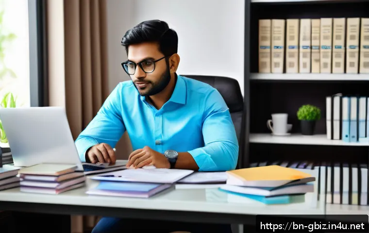 글로벌 비즈니스 자격증 취득을 위한 5단계 전략 - A professional Bengali man in his early 30s, sitting at a modern home office desk, attentively study...