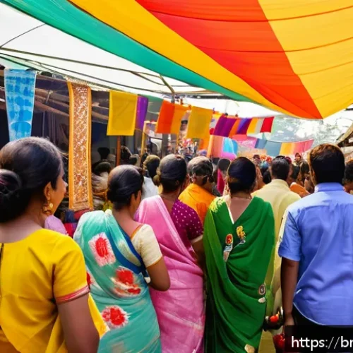 글로벌 비즈니스 분야의 중점 과목 - A vibrant South Asian marketplace scene during Pohela Boishakh festival, featuring diverse Bengali p...
